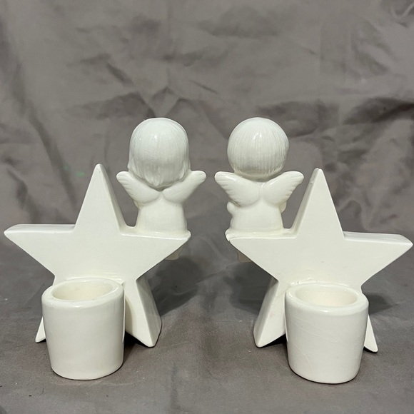 Lefton Angel Candle Holders Gorgeous Vintage 1980s W Orginal Tags - Picture 3 of 7